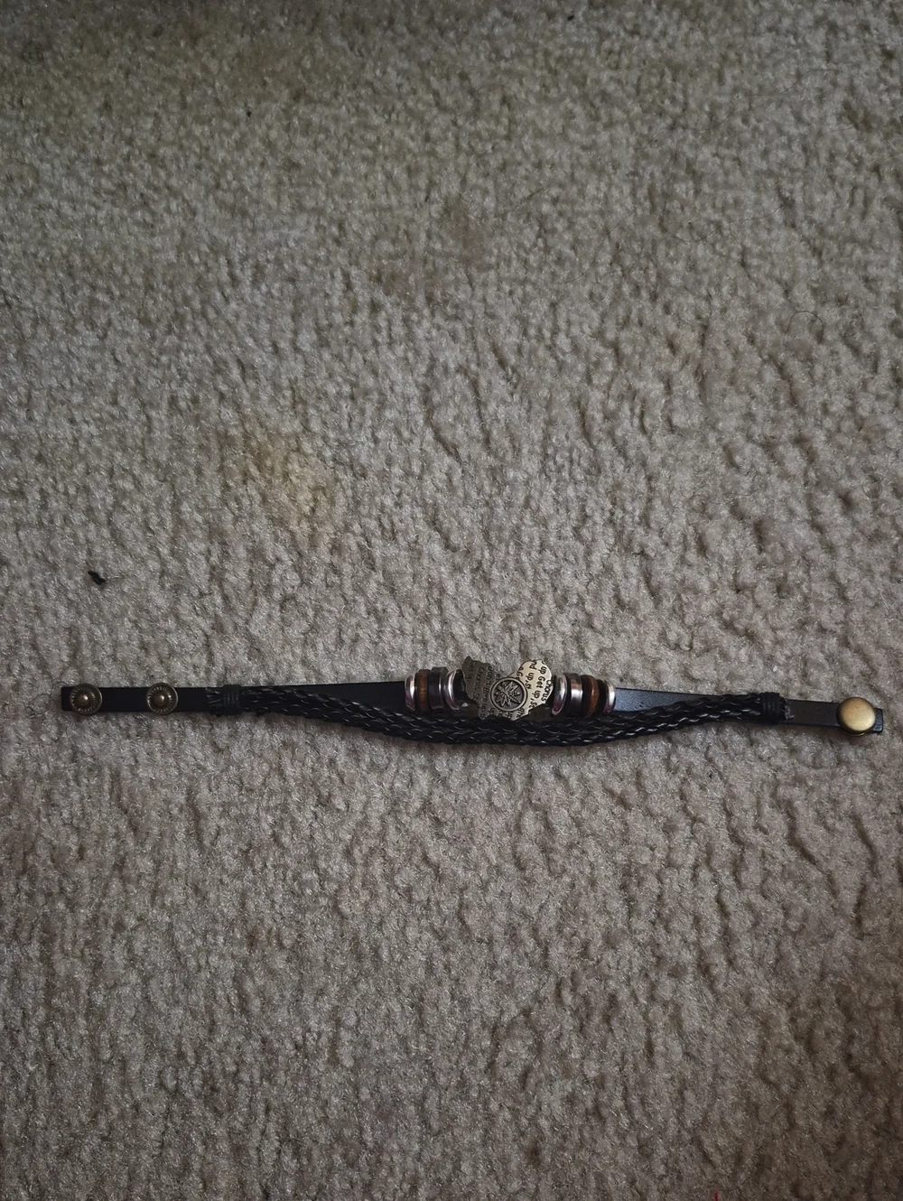 Men's Black Genuine Leather Braided Wrist Bracelet with Metal Bead Accent (NWT)